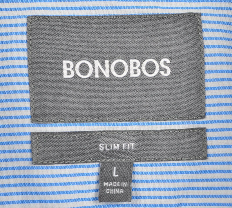 Bonobos Men's Sz Large Slim Fit Blue Pinstripe Short Sleeve Button-Down Shirt