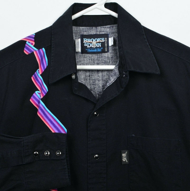 Brooks & Dunn Men's Large Pearl Snap Black Neon Ribbon Western Rockabilly Shirt