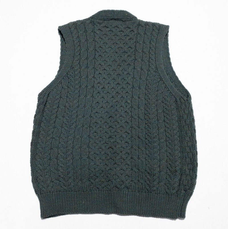 Carraig Donn Sweater Vest Adult Medium Cable-Knit Irish Merino Wool Green Button