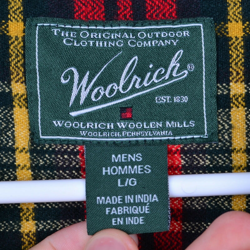 Woolrich Men's Sz Large Red Cream Tartan Plaid Lumberjack Heavy Flannel Shirt
