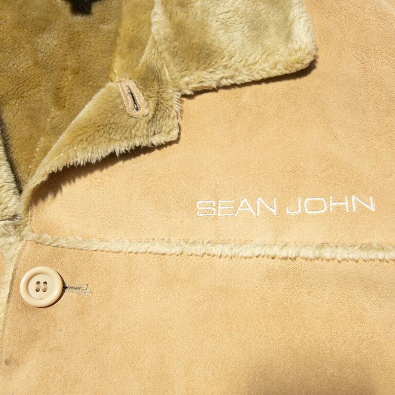 Sean John Jacket Men's 2XL 90s Faux Suede Faux Fur Lined Button-Front Hip Hop