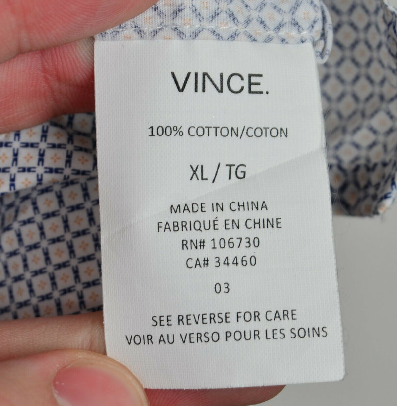 VINCE. Men's Sz XL Diamond Geometric White Blue Short Sleeve Button-Front Shirt