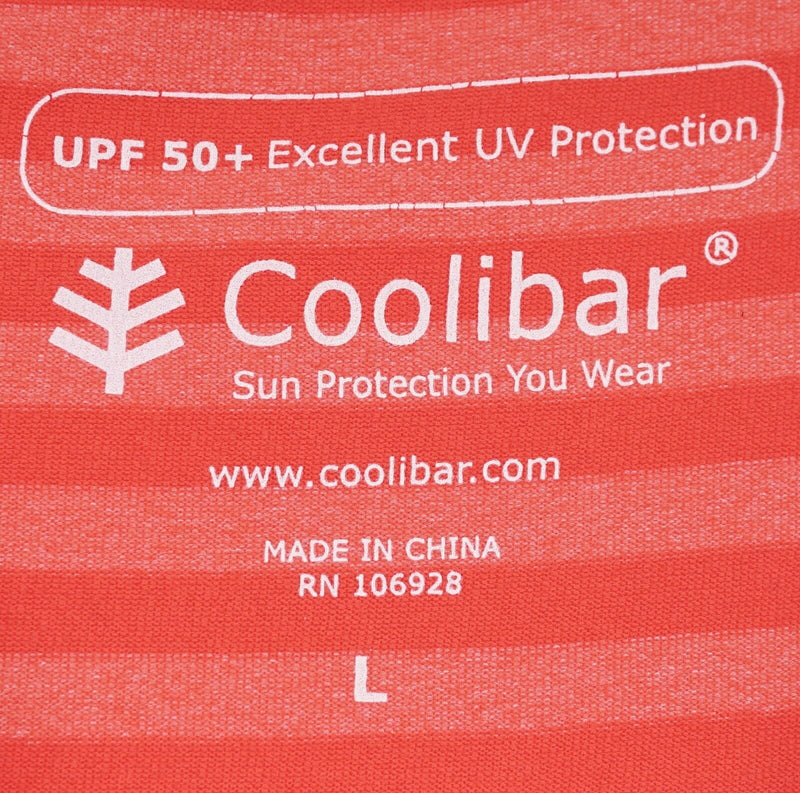 Coolibar Men's Large UPF 50+ UV Protection Orange Striped Long Sleeve Polo Shirt