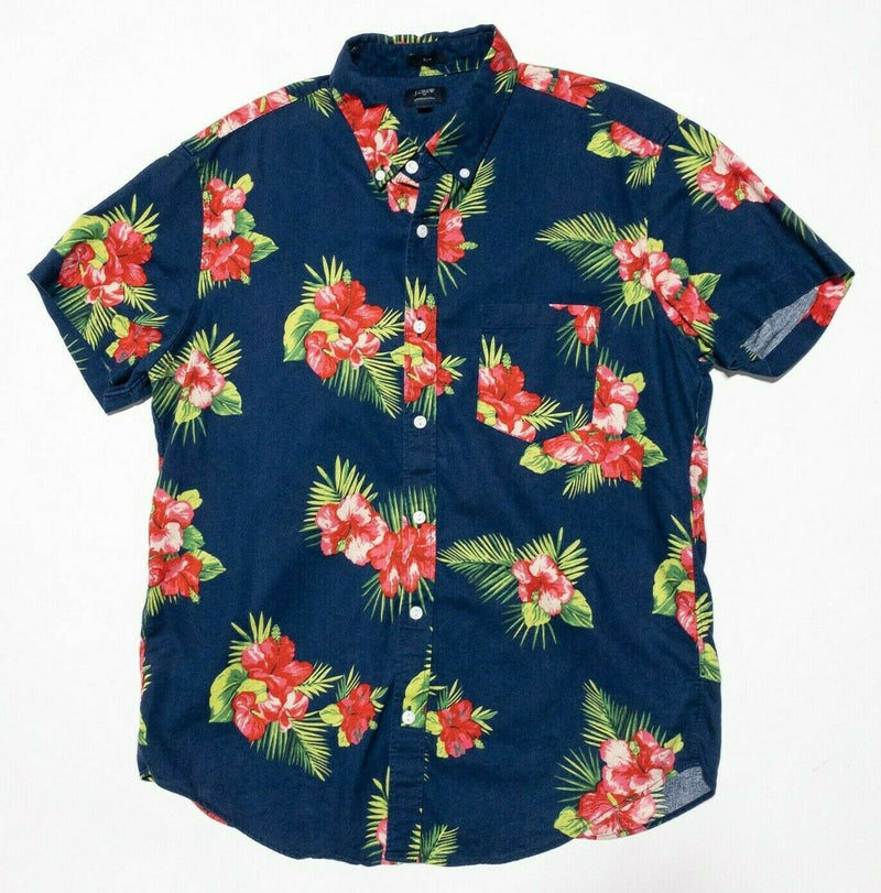 J. Crew Shirt Large Slim Fit Men's Floral Blue Pink Short Sleeve Button-Down