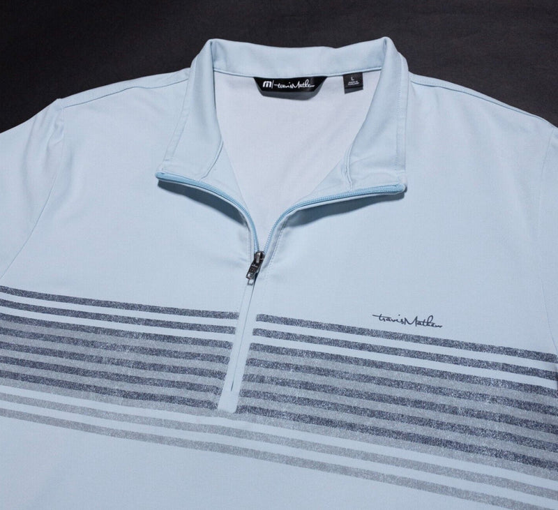 Travis Mathew 1/4 Zip Men's Large Pullover Striped Wicking Light Blue Golf