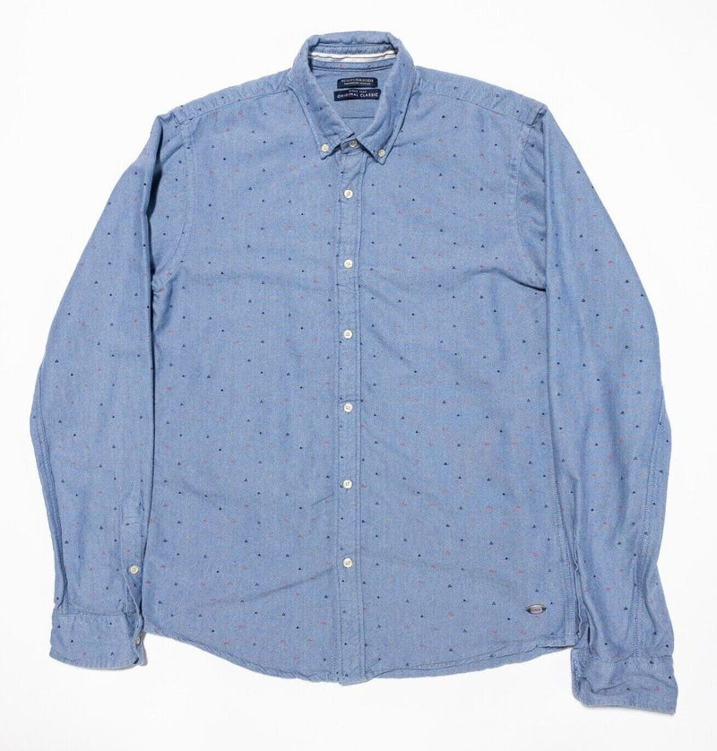 Scotch & Soda Shirt Medium Men's Long Sleeve Blue Oxford Triangle Dot Pattern