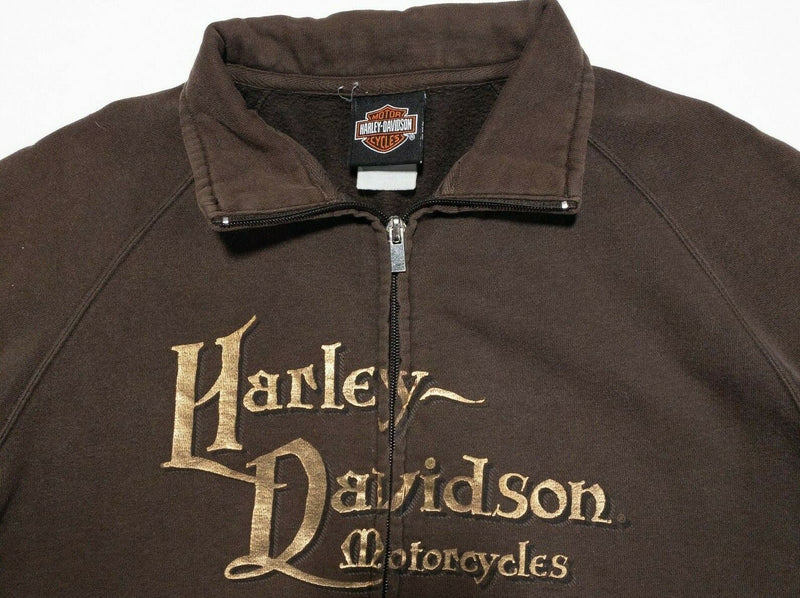 Harley-Davidson Sweatshirt Women's Large Brown Gold Letters Full Zip Biker