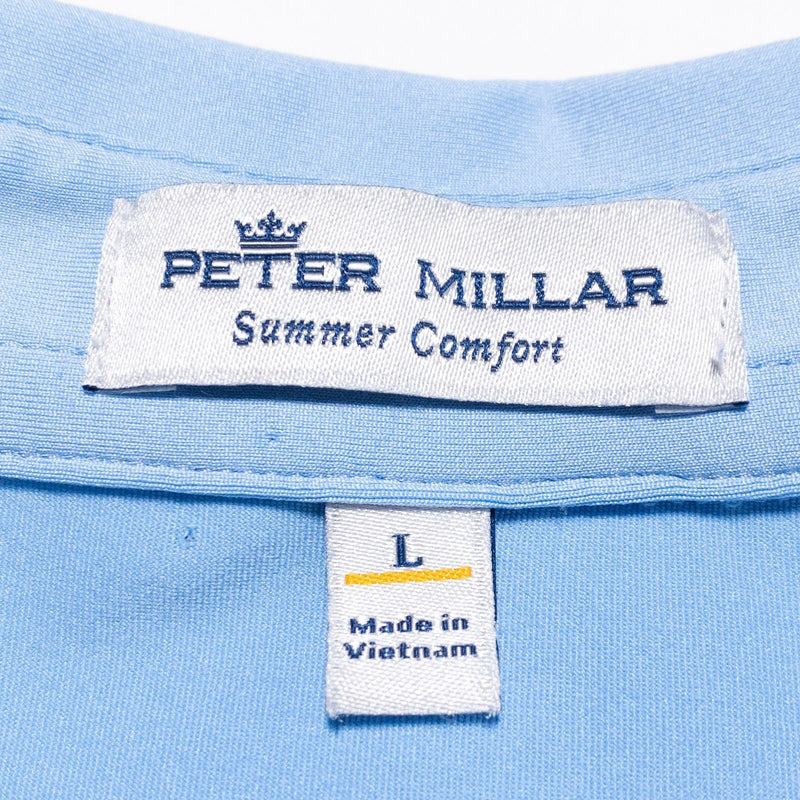 Peter Millar Summer Comfort Golf Polo Men's Large Solid Light Blue Shirt Wicking