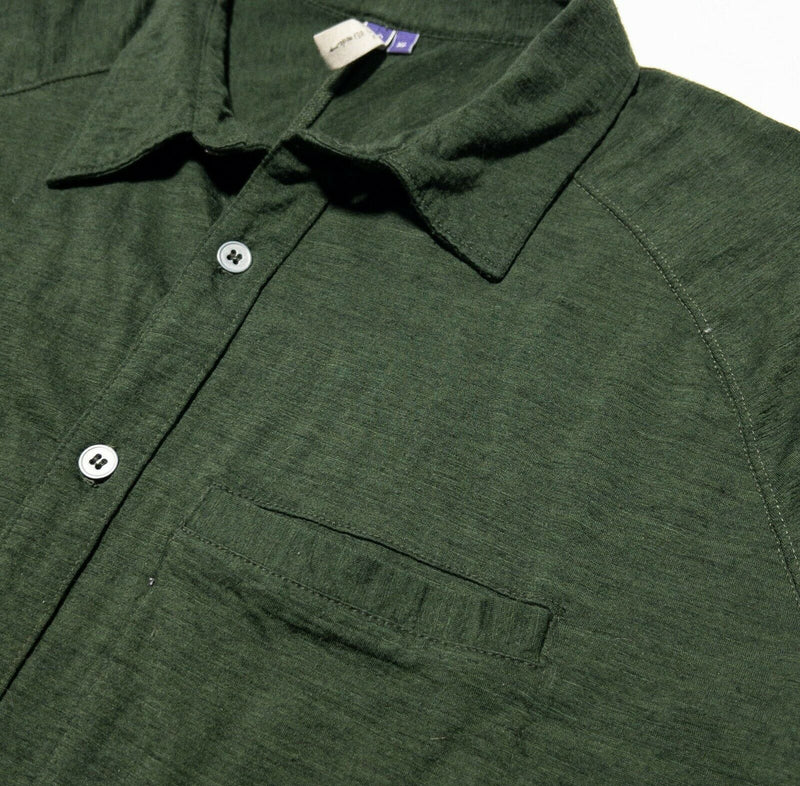 Ibex Merino Wool Button-Front Long Sleeve Shirt Green Men's XL HOLES