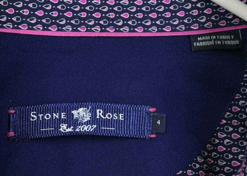 Stone Rose Men's Sz 4 Large Navy Blue Pink Droplet Geometric Button-Front Shirt