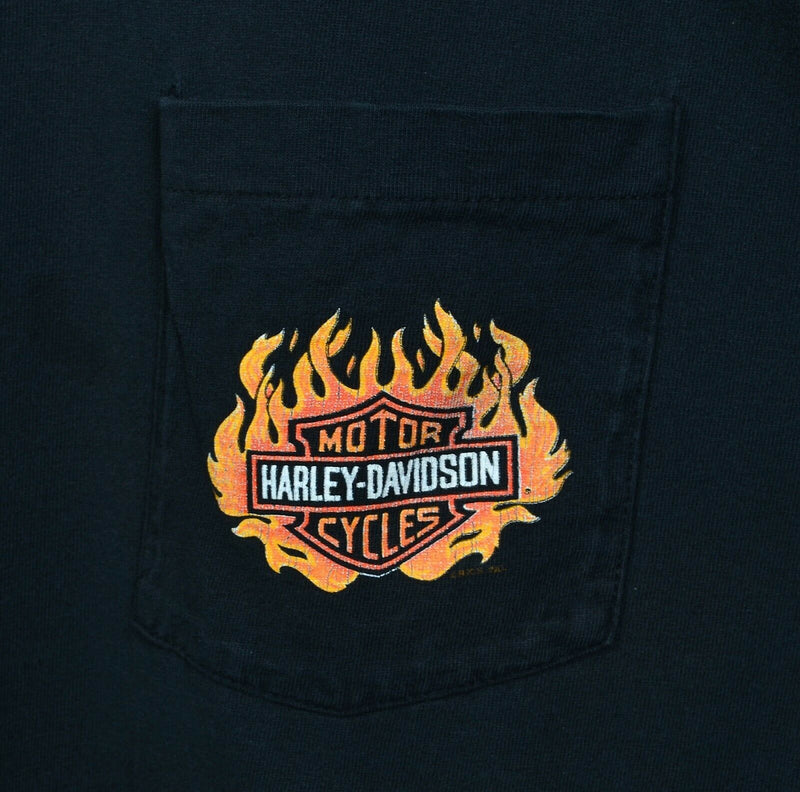 Harley-Davidson Men's XL? Las Vegas Flames Pocket Black Vintage 90s T-Shirt