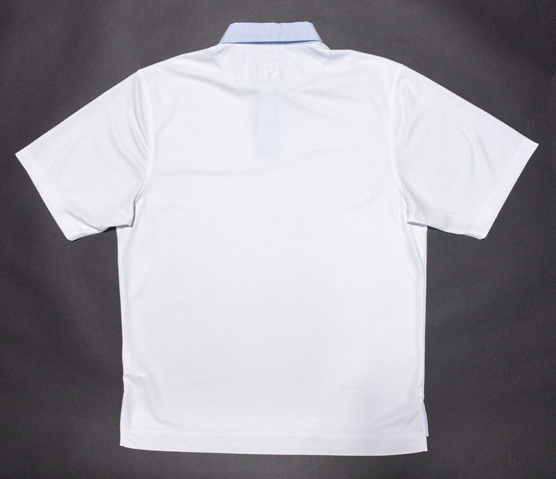 FootJoy Golf Shirt Large Men's Polo Solid White Blue Collar Button-Down Wicking