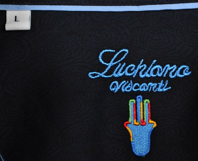 Luchiano Visconti Men's Sz Large Navy Blue Paisley Swirl Button-Down Shirt