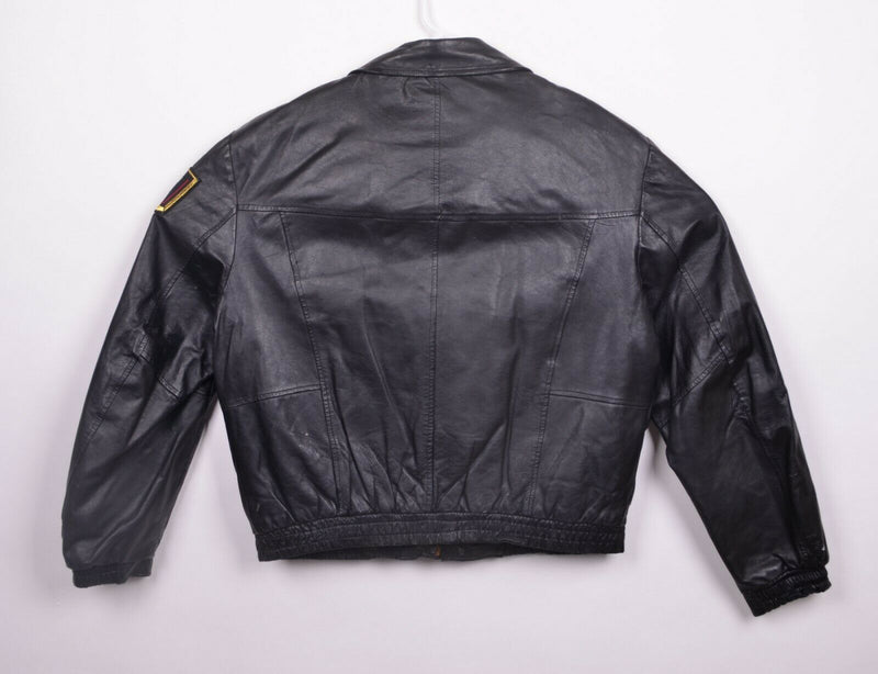 Vtg Miller Beer Men's Sz Large Promotional Excelled Black Leather Bomber Jacket