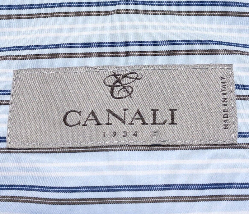 Canali Shirt 43-17 Men's Dress Shirt Blue Striped Made in Italy Designer
