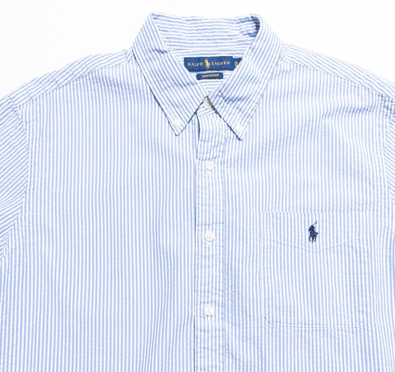 Polo Ralph Lauren Seersucker Shirt Mens XL Button-Down Blue White Striped Preppy