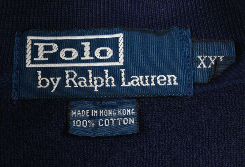 Vintage 90s Polo Ralph Lauren Men's 2XL Terry Cloth Navy Full Zip Track Jacket
