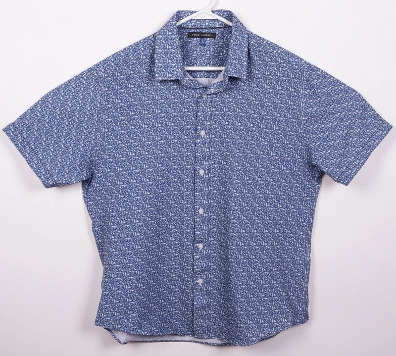 Vince Camuto Men's Large Butterfly Blue Polyester Wicking Button-Front Shirt