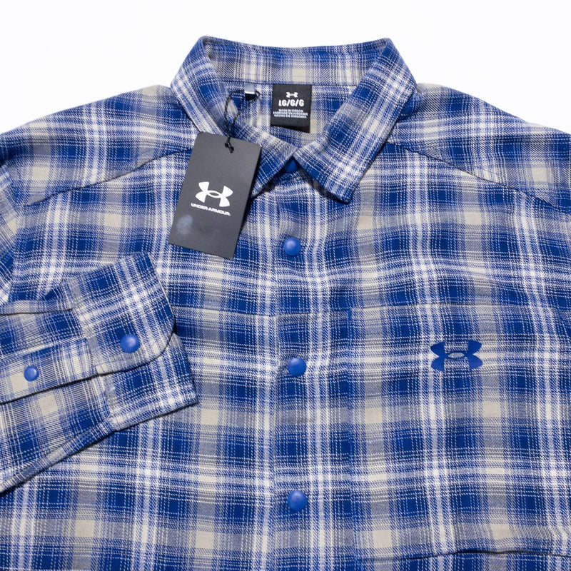 Under Armour Flannel Shirt Men's Large Tradesman Flex Blue Plaid Vented