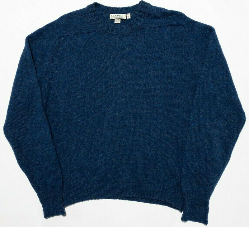 Vintage 80s L.L. Bean Men's XL Ireland 100% Wool Blue Knit Crew Neck Sweater