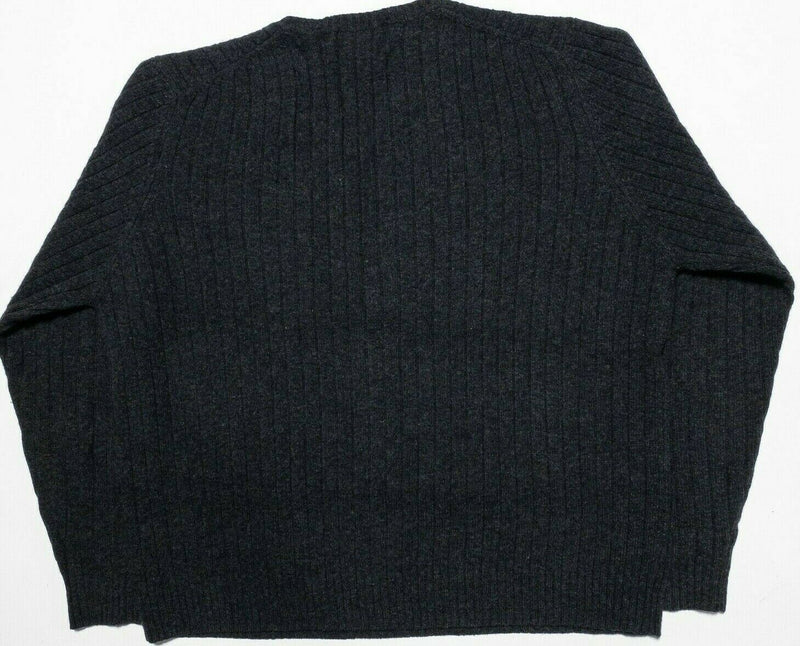 Brooks Brothers Men's Large Merino Wool Cashmere Dark Gray Knit V-Neck Sweater