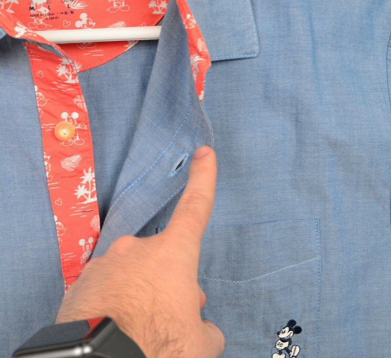 Disney Parks Men's Medium Mickey Mouse Blue Chambray Contrast Trim Button Shirt