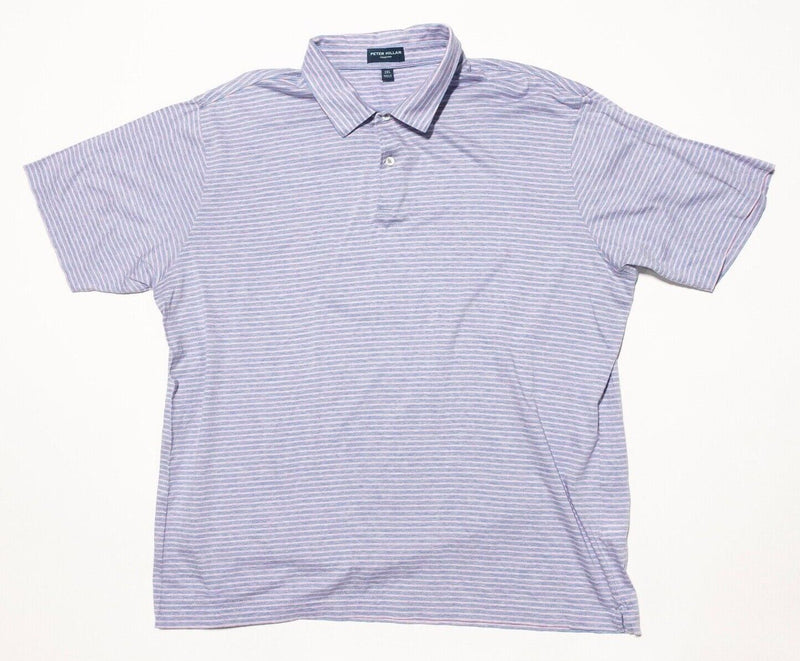 Peter Millar Collection Polo Shirt 2XL Men's Blue Pink Striped Soft Stretch