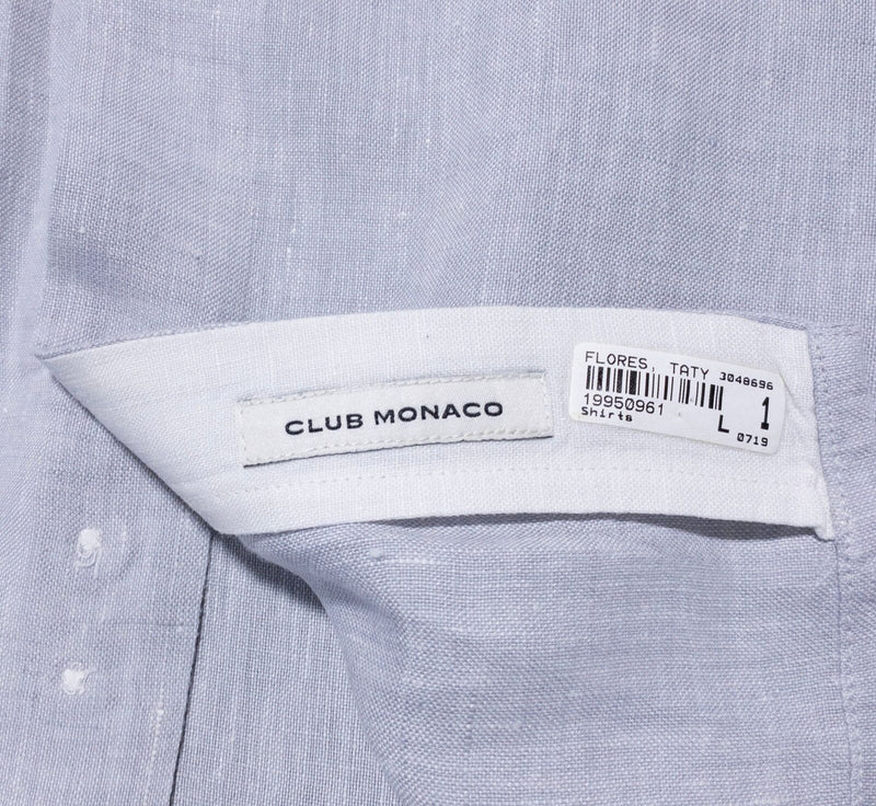 Club Monaco Linen Camp Shirt Men's Medium Slim Blue Resortwear Short Sleeve