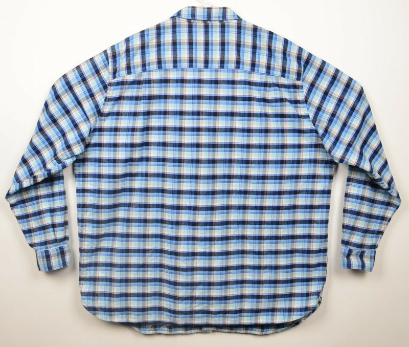 Psycho Bunny Men's 2XLT Navy Blue Plaid Robert Godley Button-Front Flannel Shirt