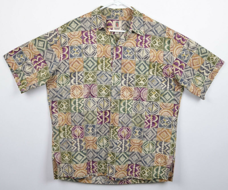 Tori Richard Men's Sz Large Multi-Color Geometric Cotton Lawn Hawaiian Shirt