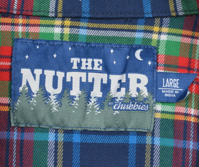 Chubbies The Nutter Men's Large Blue Tartan Plaid Stretch Flannel Button Shirt
