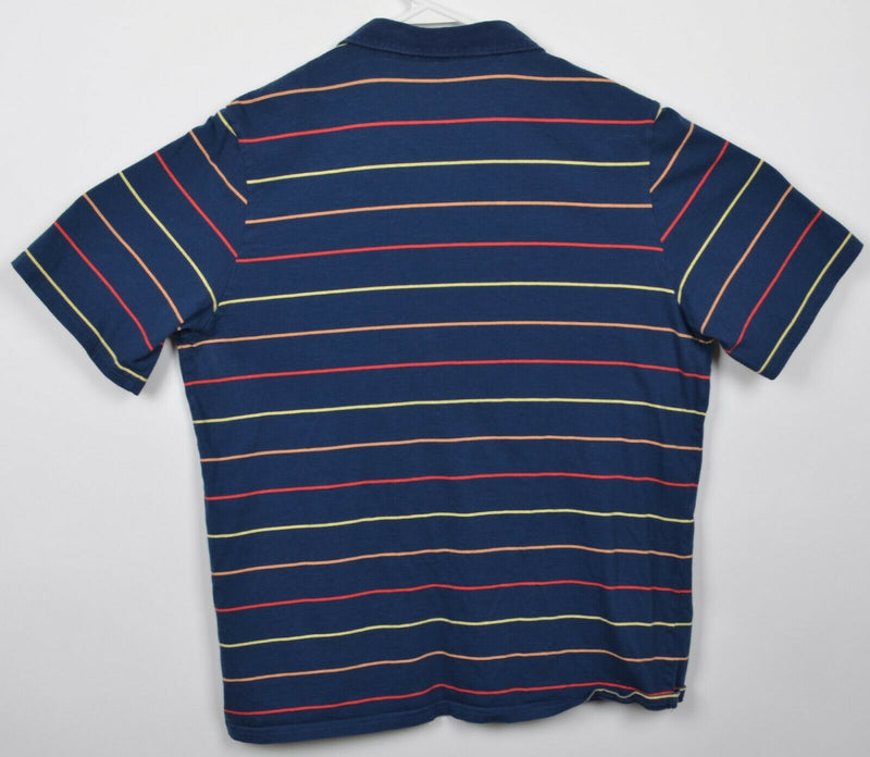 Criquet Men's Large Navy Blue Colorful Striped Short Sleeve Pocket Polo Shirt