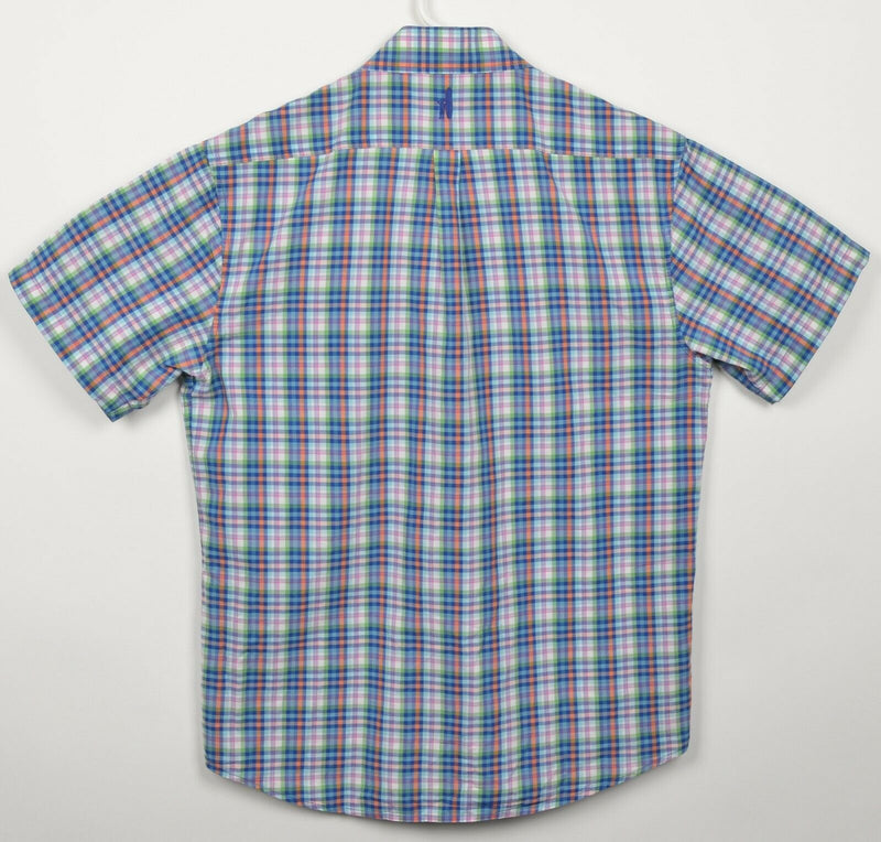 johnnie-O Men's Medium Multi-Color Check Short Sleeve Preppy Button-Down Shirt