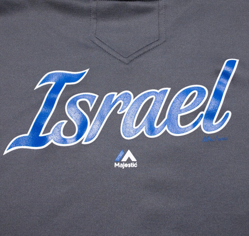 Israel Baseball Hoodie Men's 2XL Majestic Pullover Sweatshirt Gray Blue Team