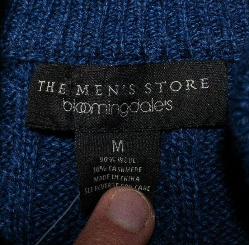 Bloomingdale's Sweater Men's Medium Wool Cashmere Cable-Knit Blue Pullover