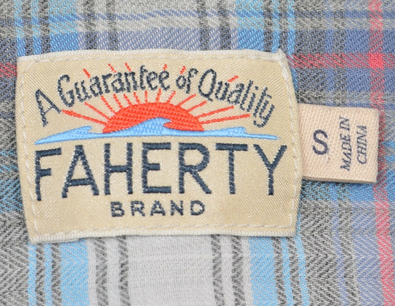 Faherty Brand Men's Small Gray Blue Red Plaid Long Sleeve Button-Front Shirt