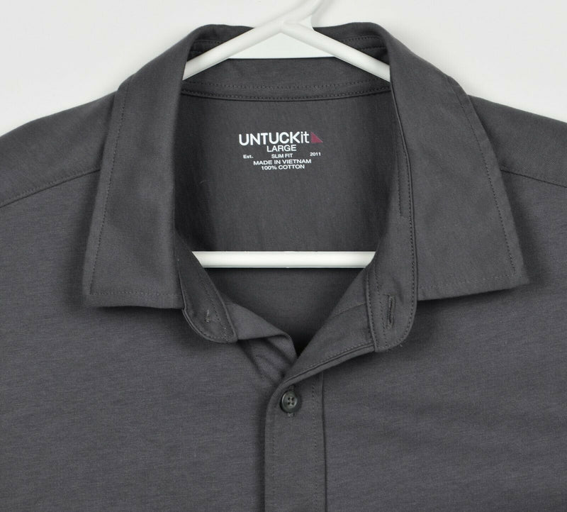 UNTUCKit Men’s Large Slim Fit Solid Gray Long Sleeve Button-Front Shirt