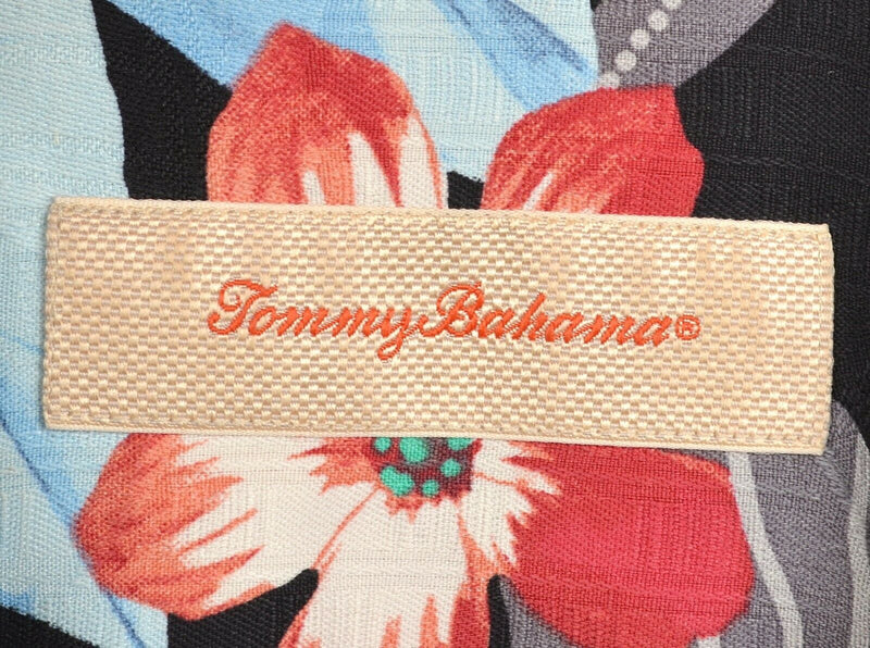 Tommy Bahama Men's Large 100% Silk Floral Multicolor Red Gray Hawaiian Shirt