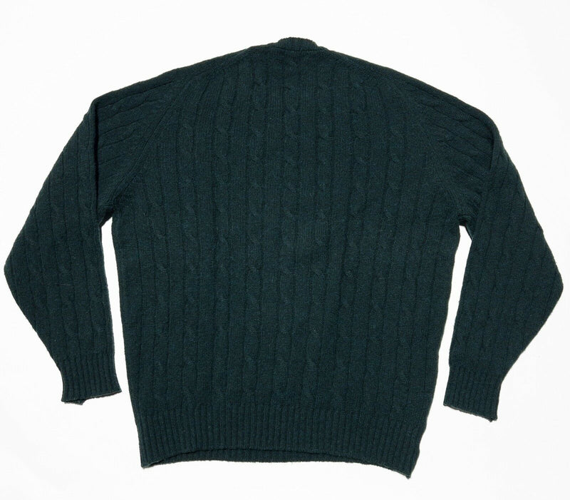 Alan Paine 44 Wool Sweater Cable-Knit Great Britain Vintage Dark Green Pullover