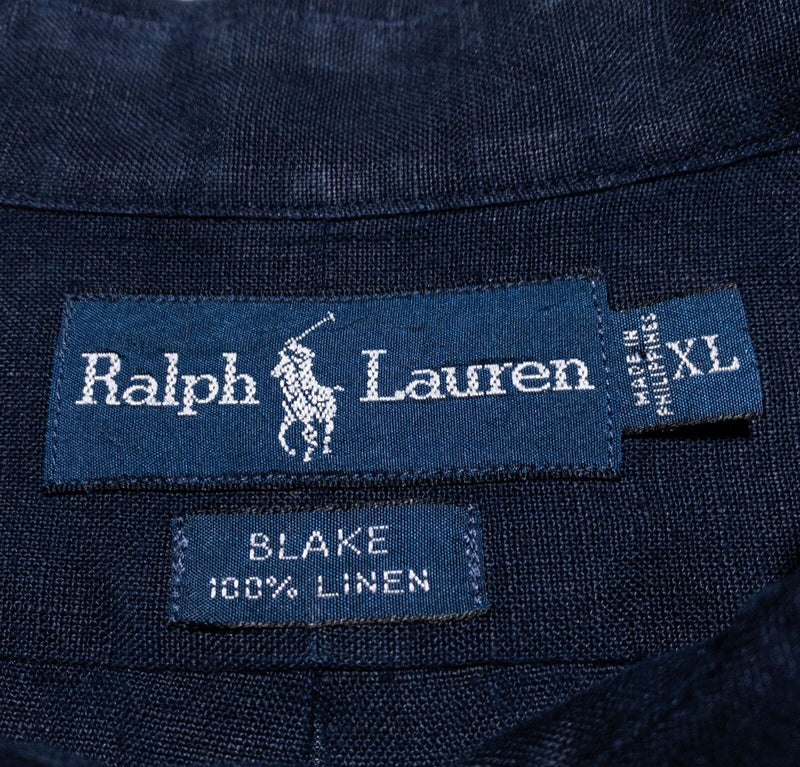 Polo Ralph Lauren Linen Shirt Men's XL Navy Blue Vintage 90s Button-Down Blake