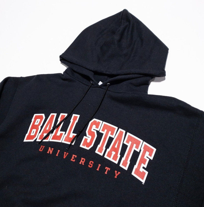 Ball State University Hoodie Men's Medium Champion Pullover Sweatshirt Black 90s