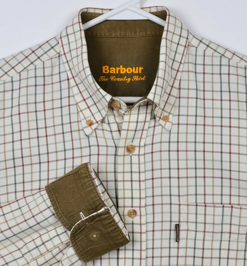 Barbour Men's Medium "The Country Shirt" Beige Plaid Flip Cuff Button-Down Shirt