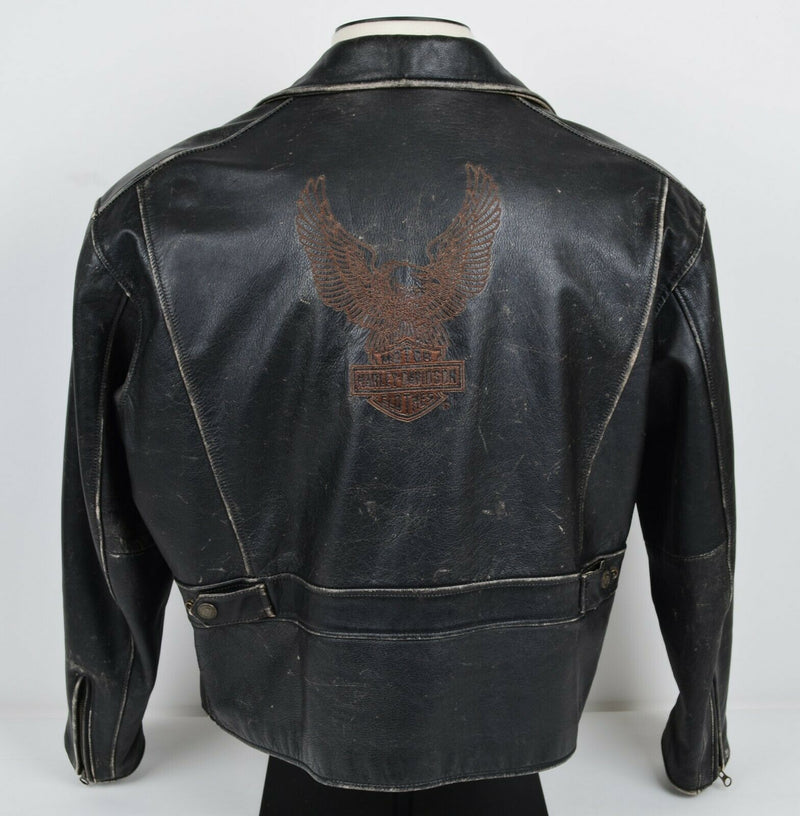 Vintage 80s Harley-Davidson Men XL Eagle Embroidered Black Leather Biker Jacket
