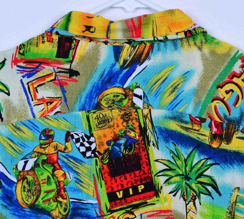 Vtg Jams World Men's Sz XL Race Track Rayon Motorcycle Daytona Hawaiian Shirt