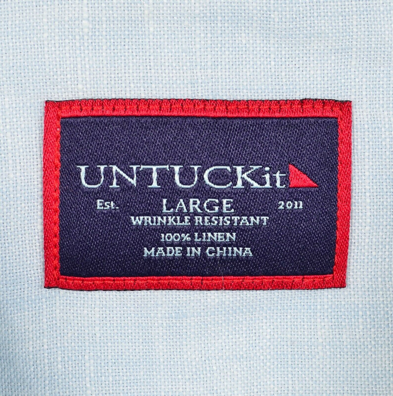 UNTUCKit Men's Large Linen Wrinkle Resistant Solid Light Blue Button-Front Shirt