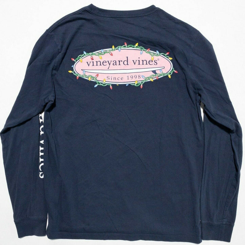 Vineyard Vines T-Shirt Men's Small Christmas Lights Surf Navy Blue L/S Pocket