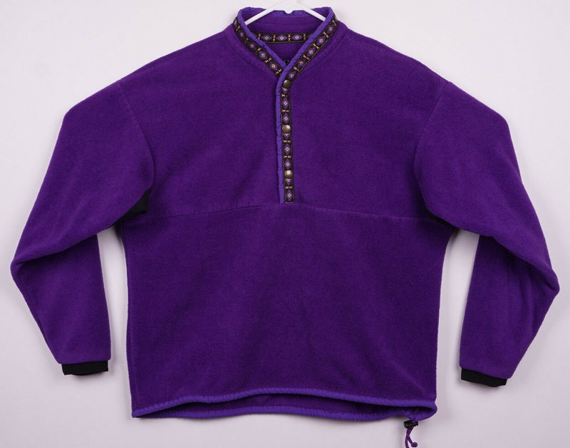 Vtg 90s Alf Kuhl Men's Medium Purple Trim Snap Polartec Fleece Pullover Jacket