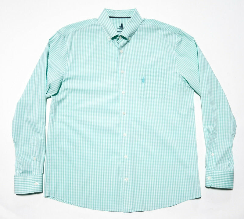 johnnie-O Prep-Formance Men's Large Shirt Bamboo Mint Green White Check Preppy