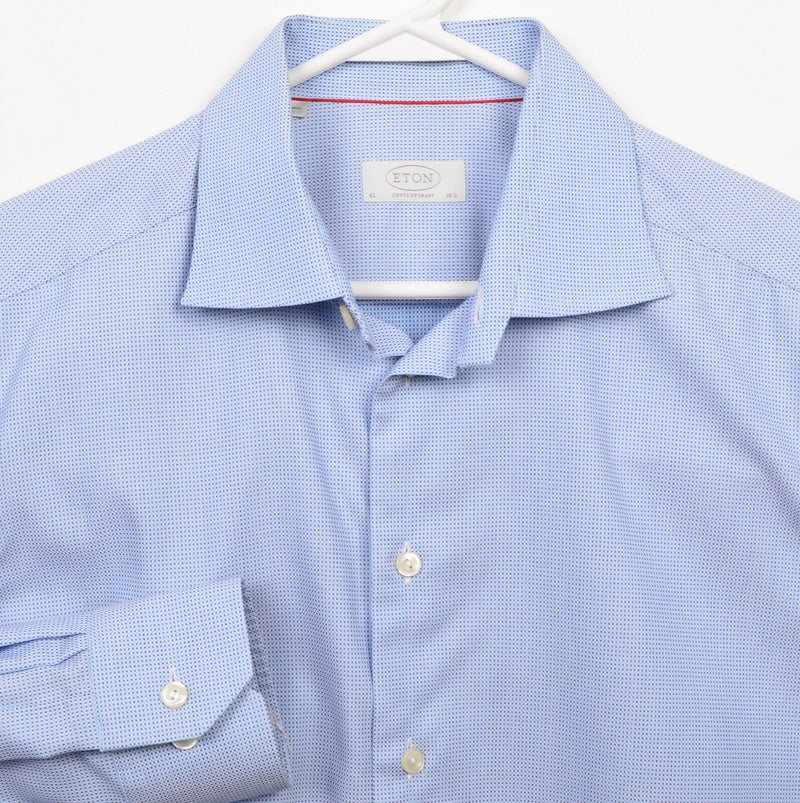 ETON Contemporary Men's 16.5/42 Blue Polka Dot Button-Front Dress Shirt