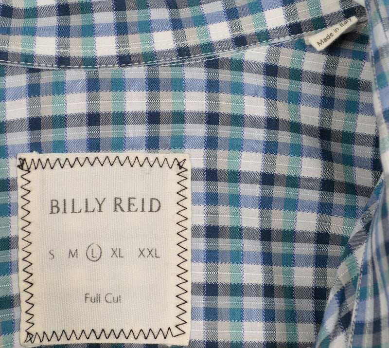 Billy Reid Men's Large Full Cut Blue Green Plaid Made in Italy Long Sleeve Shirt
